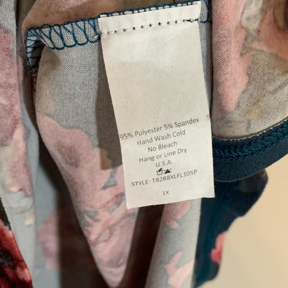 Pink Blush Maternity (1X) Dark Teal and Pink Floral and Stripes Short Sleeve Top - Picture 8 of 8